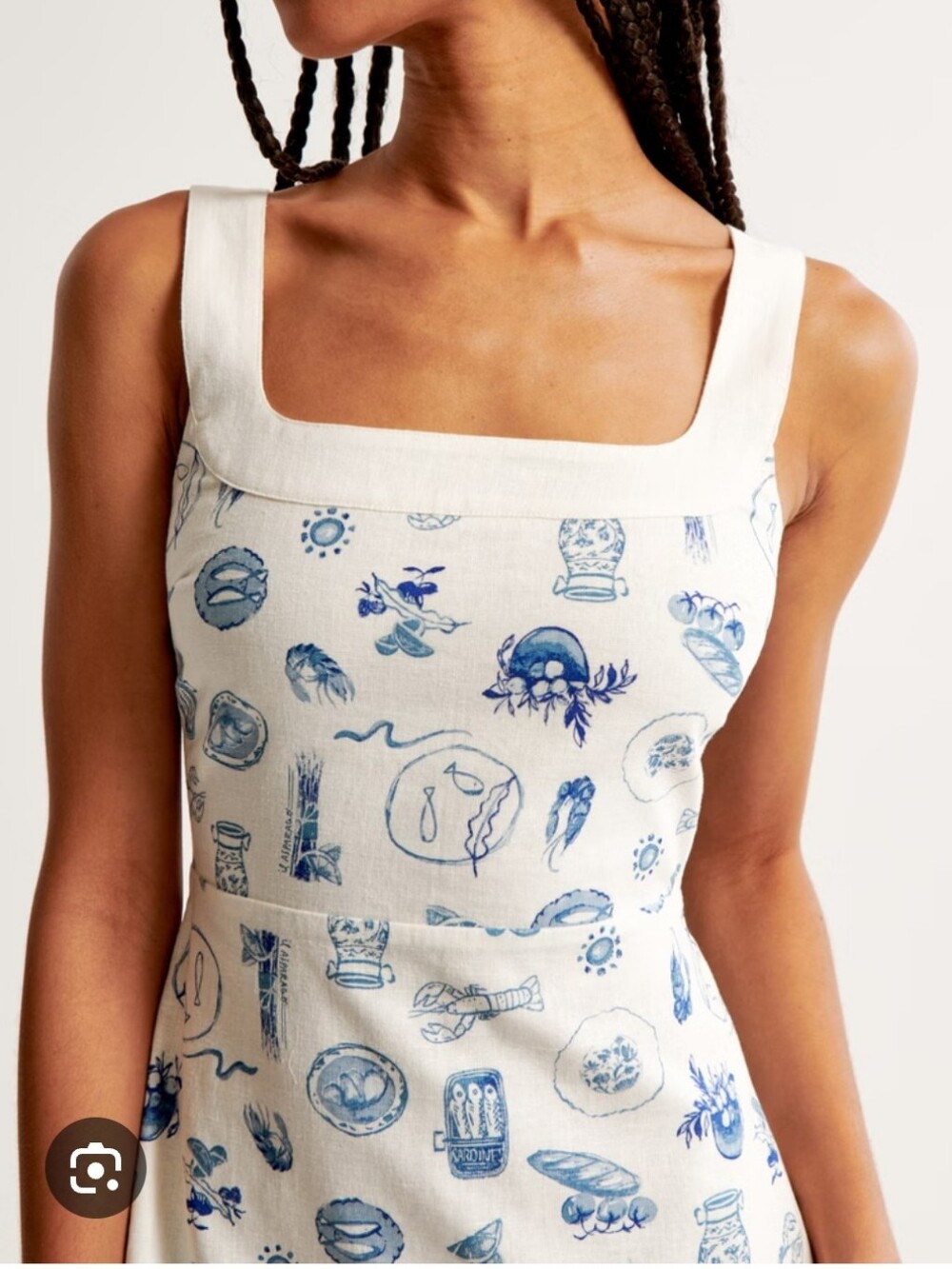 Abercrombie & Fitch White Linen Mini Dress with Blue Print